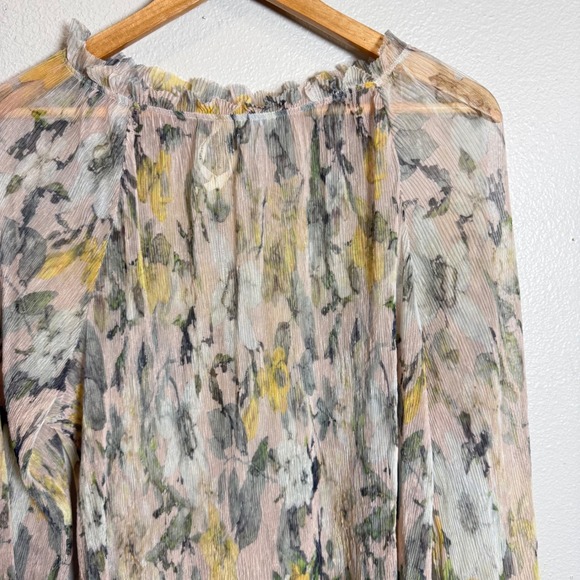 Anthropologie Womens Floral Print Pleated Long Sleeve Blouse Top Large - Picture 7 of 9